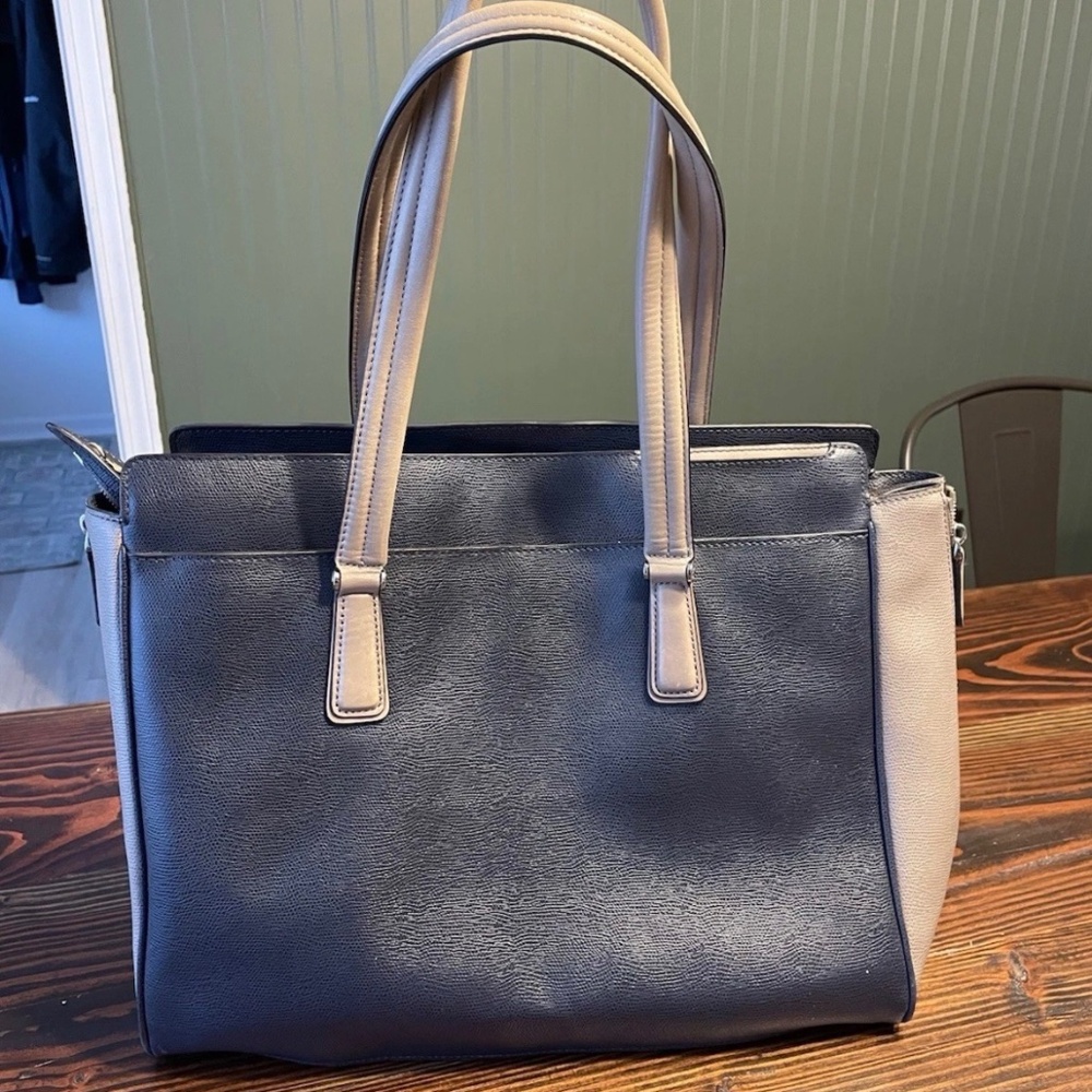 Tumi Blue Grey Leather Tote Bag